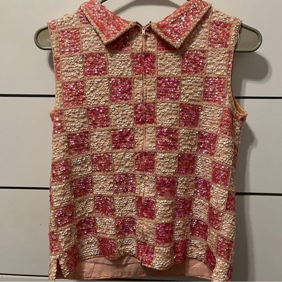 Y2K Pink Checkered Gem Blouse 100% Wool - Picture 2 of 7